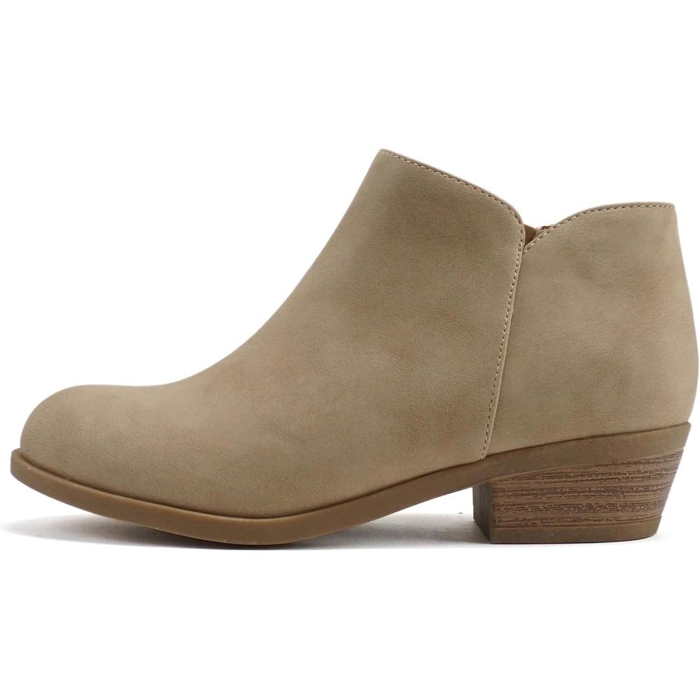 image:imageSoda EDGY2 Little KidsChildrenGirls Round Toe Low Stack Heel Ankle Bootie Boot with Side ZipperBeige Nubuck