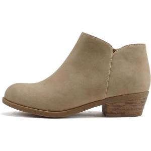 Soda “EDGY-2” ~ Little Kids/Children/Girls Round Toe Low Stack Heel Ankle Bootie Boot with Side Zipper(Beige Nubuck)