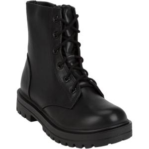 Soda Firm-IIS Girls Lace Up Side Zipper Vegan Leather Combat Boots (Black, numeric_3)