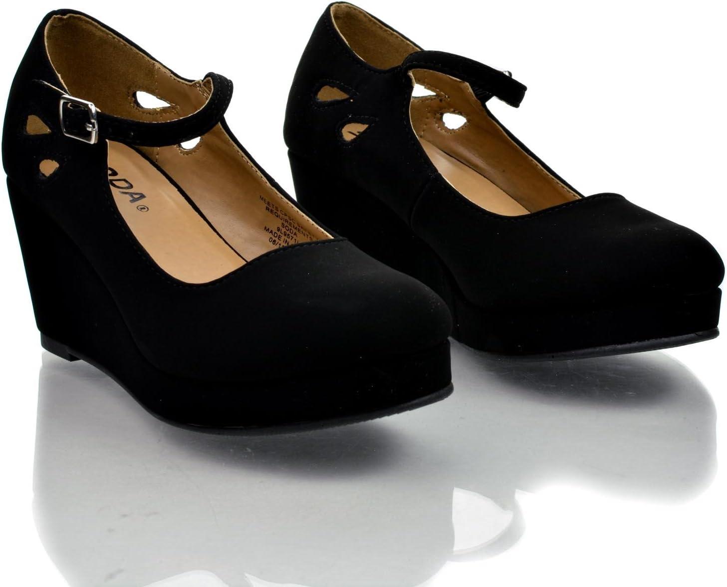 image:imageSODA Girls Closed Toe Mary Jane Platform Wedge SandalBlack