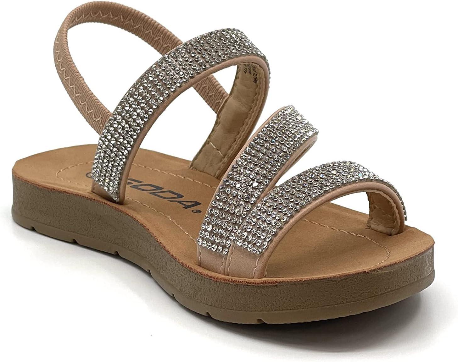 image:imageSODA Girls Sandals Rhinestone Open Toe Sandals with Buckle StrapNatural