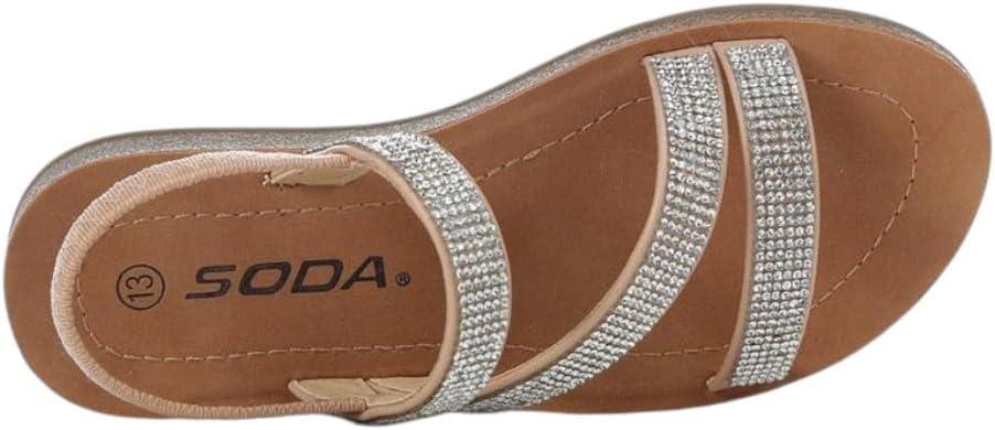 image:imageSODA Girls Sandals Rhinestone Open Toe Sandals with Buckle StrapNatural