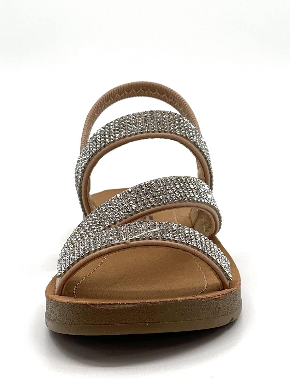 image:imageSODA Girls Sandals Rhinestone Open Toe Sandals with Buckle StrapNatural