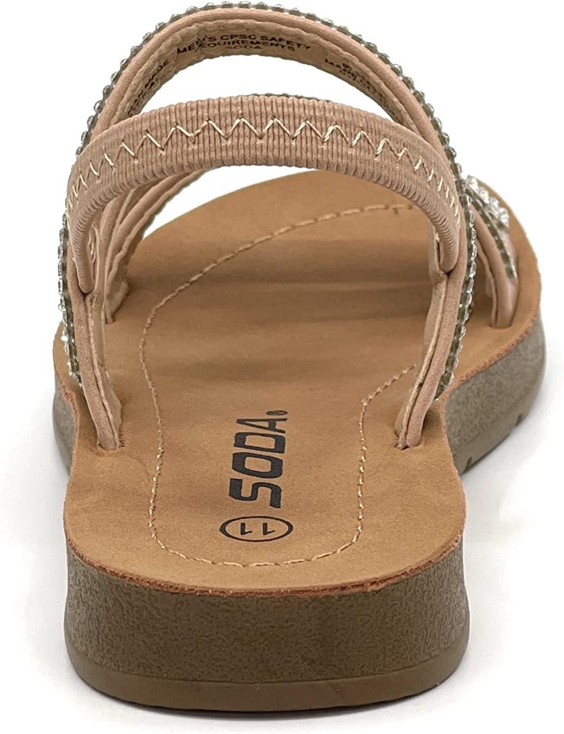 image:imageSODA Girls Sandals Rhinestone Open Toe Sandals with Buckle StrapNatural