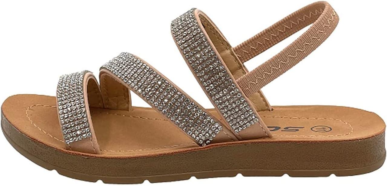 image:imageSODA Girls Sandals Rhinestone Open Toe Sandals with Buckle StrapNatural