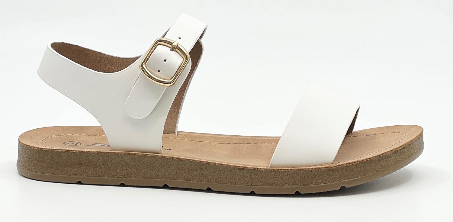 image:imageSoda KIDSCHILDRENGIRLS Casual Open Toe Single Band Fashion Slide Flat Sandal with Adjustable Ankle StrapWhite Pu