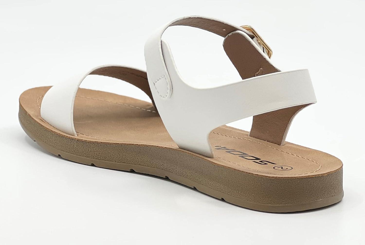 image:imageSoda KIDSCHILDRENGIRLS Casual Open Toe Single Band Fashion Slide Flat Sandal with Adjustable Ankle StrapWhite Pu