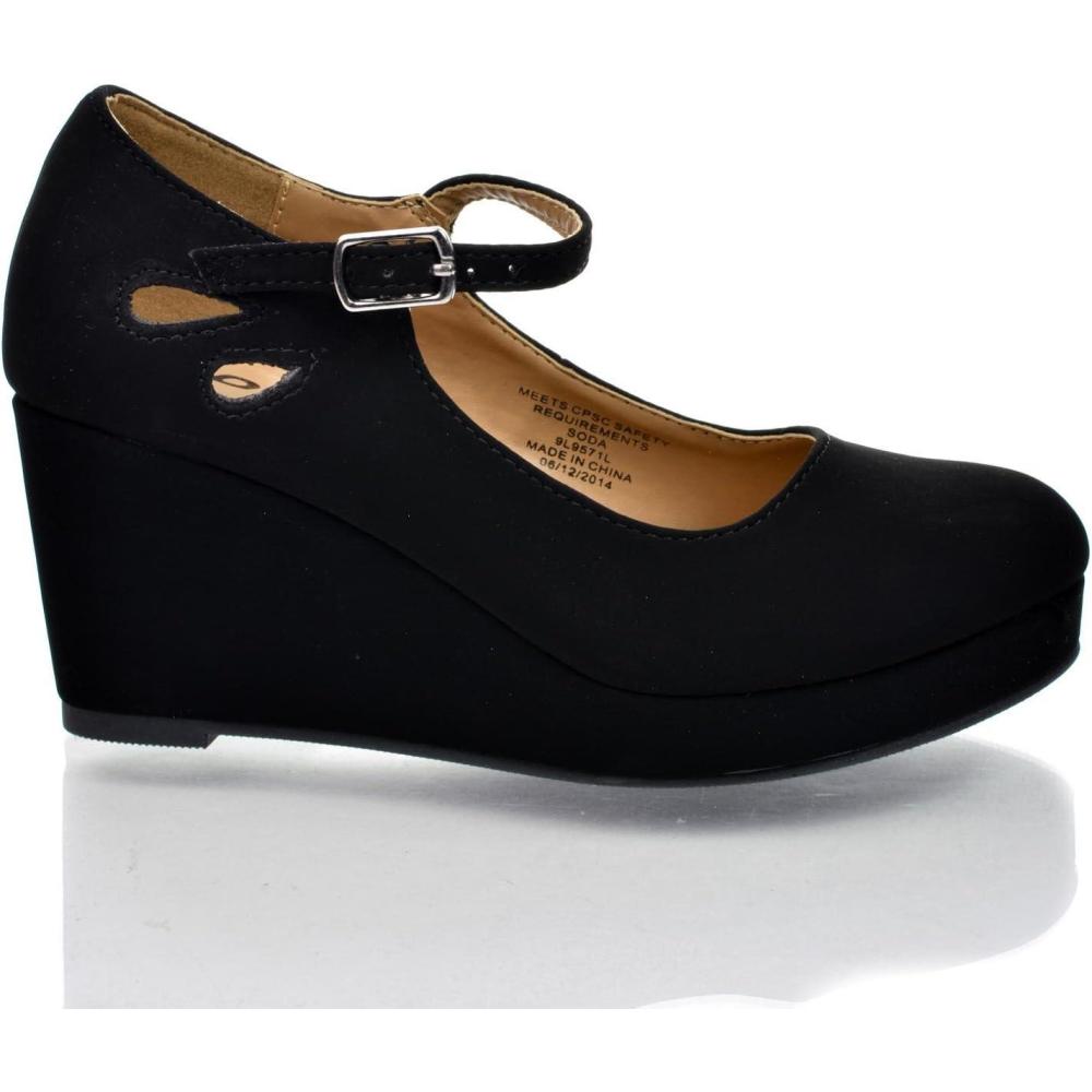 image:imageSODA Girls Closed Toe Mary Jane Platform Wedge SandalBlack