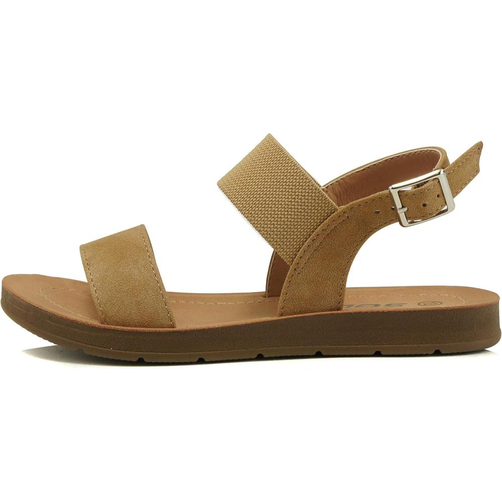 image:imageSoda BASHFUL2 KIDSCHILDRENGIRLS Casual Open Toe Single Band with Elastic Ankle Strap Buckle Fashion Slide Flat SandalTan Nubuck