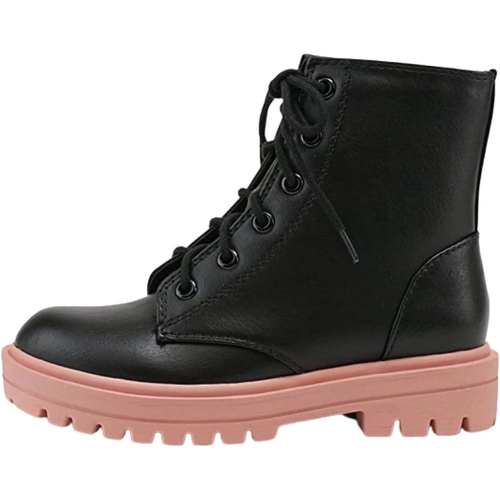 image:imageSoda FirmIIS Girls Lace Up Side Zipper Vegan Leather Combat Boots BlackDMauve 3