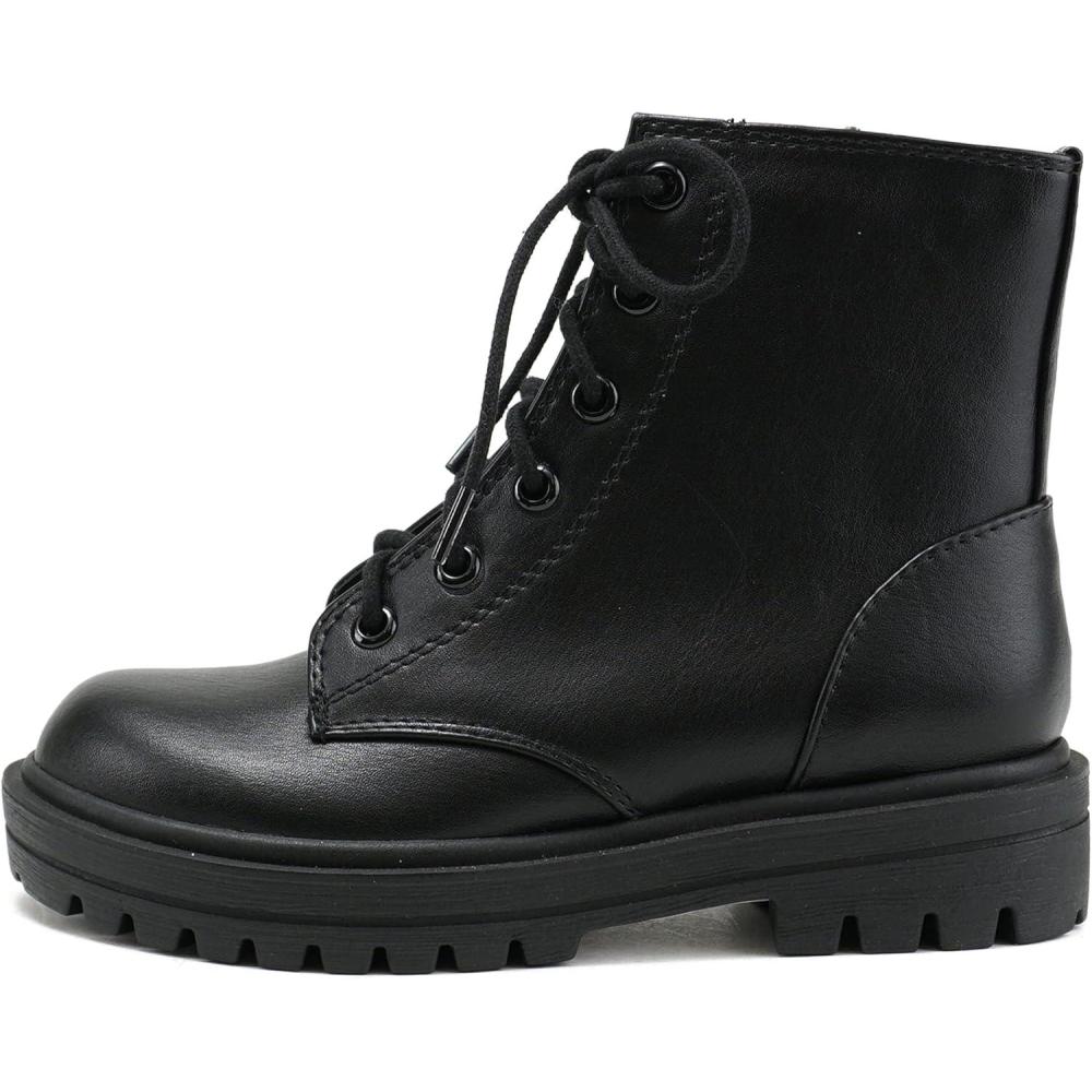 image:imageSoda FirmIIS Girls Lace Up Side Zipper Vegan Leather Lug Sole Combat BootsBlack