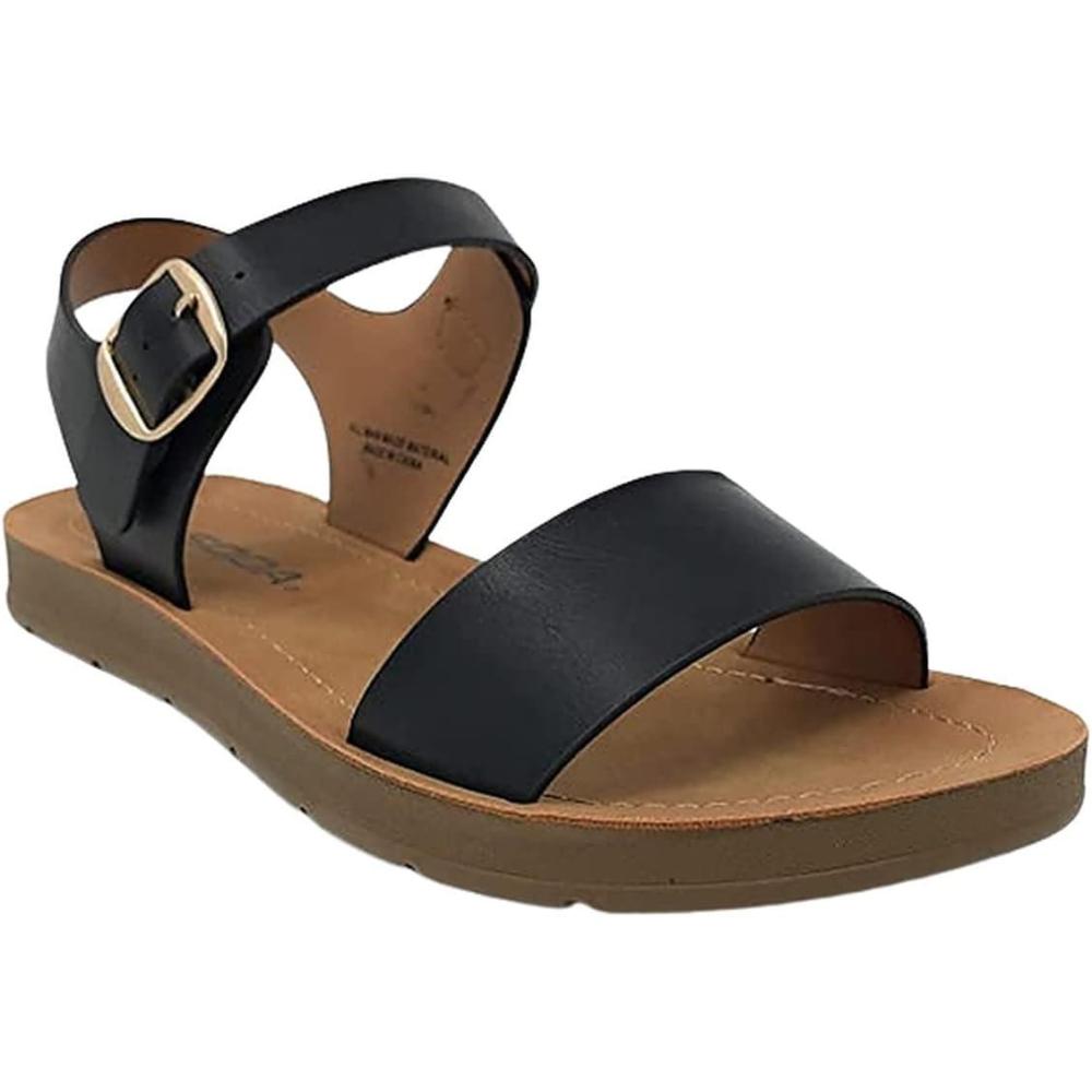 image:imageSoda KIDSCHILDRENGIRLS Casual Open Toe Single Band Fashion Slide Flat Sandal with Adjustable Ankle StrapBlack Pu