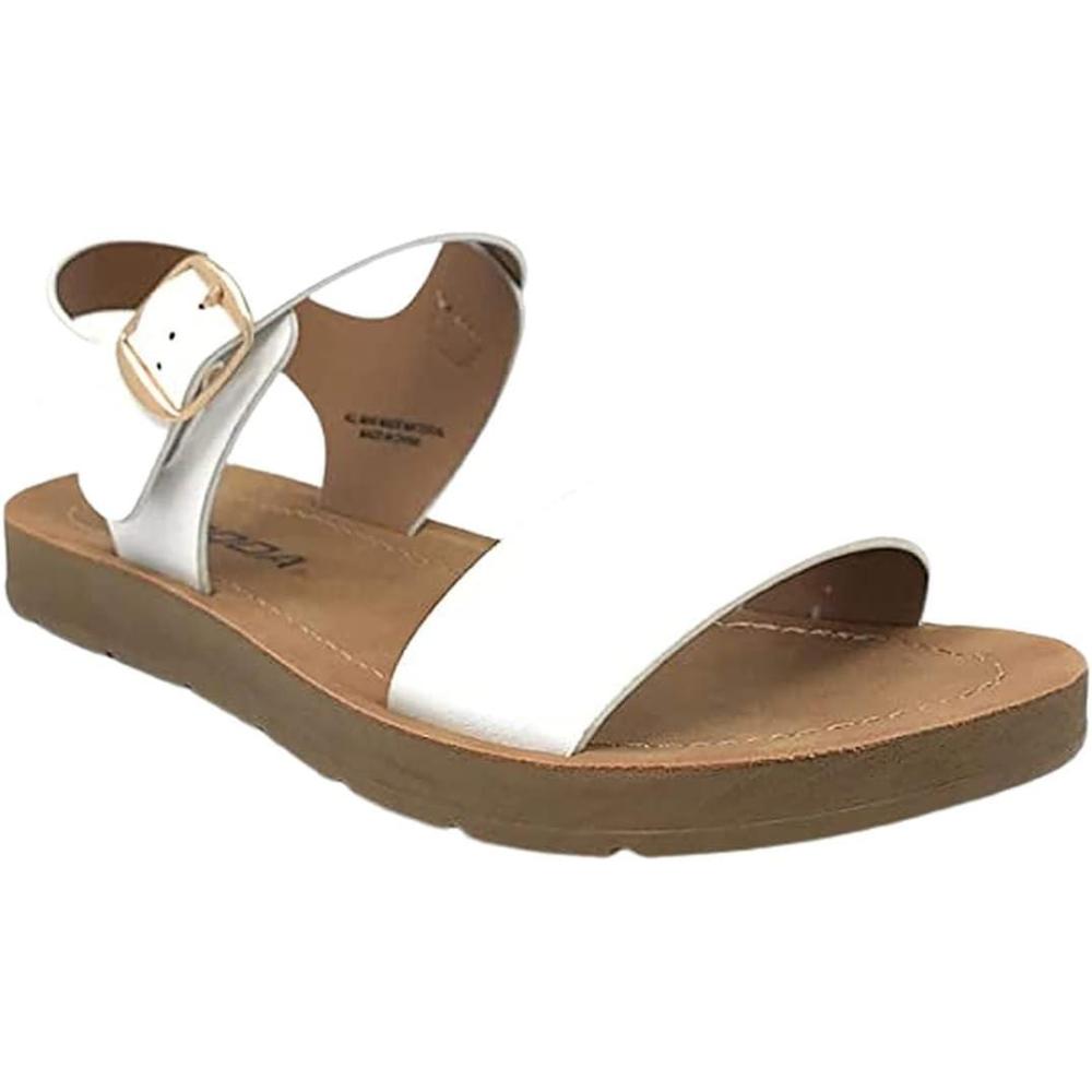 image:imageSoda KIDSCHILDRENGIRLS Casual Open Toe Single Band Fashion Slide Flat Sandal with Adjustable Ankle StrapWhite Pu