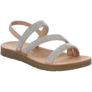 SODA Girls’ Sandals – Rhinestone Open Toe Sandals with Buckle Strap(Natural)