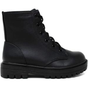 Soda Firm-IIS Girls Lace Up Side Zipper Vegan Leather Combat Boots (Black, numeric_2)