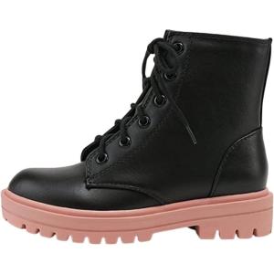 Soda Firm-IIS Girls Lace Up Side Zipper Vegan Leather Combat Boots Black/D-Mauve 3