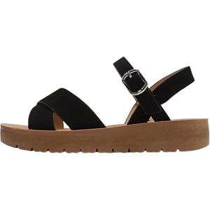 Soda Girls Flat Sandals Flatform Ankle Buckle Criss Cross Straps Sandals Shoes(Black Nub)