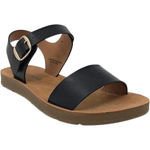 Soda KIDS/CHILDREN/GIRLS Casual Open Toe Single Band Fashion Slide Flat Sandal with Adjustable Ankle Strap(Black Pu)