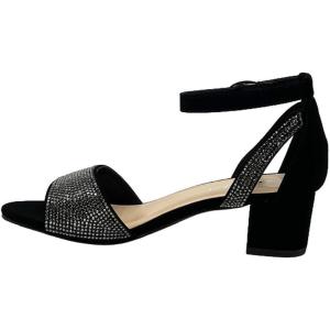 Soda Kids/Children/Girls POTTER-2 Rhinestone Dress Pump Sandals with Ankle Strap(Black Rhinestone)