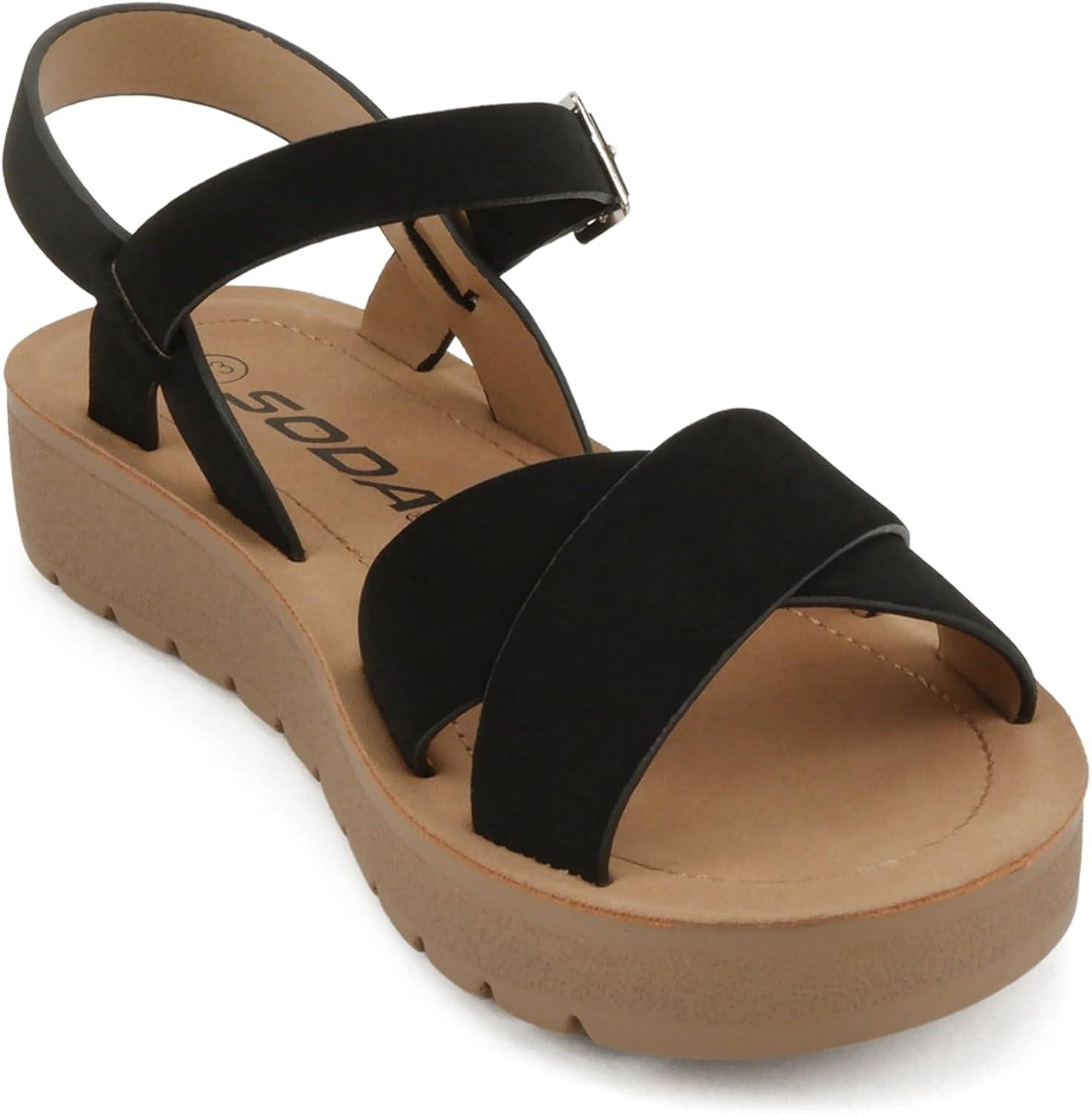 image:imageSoda Chester2 Little KidsChildrenGirls Open Toe Crisscross Band Flat SandalWhite Nubuck