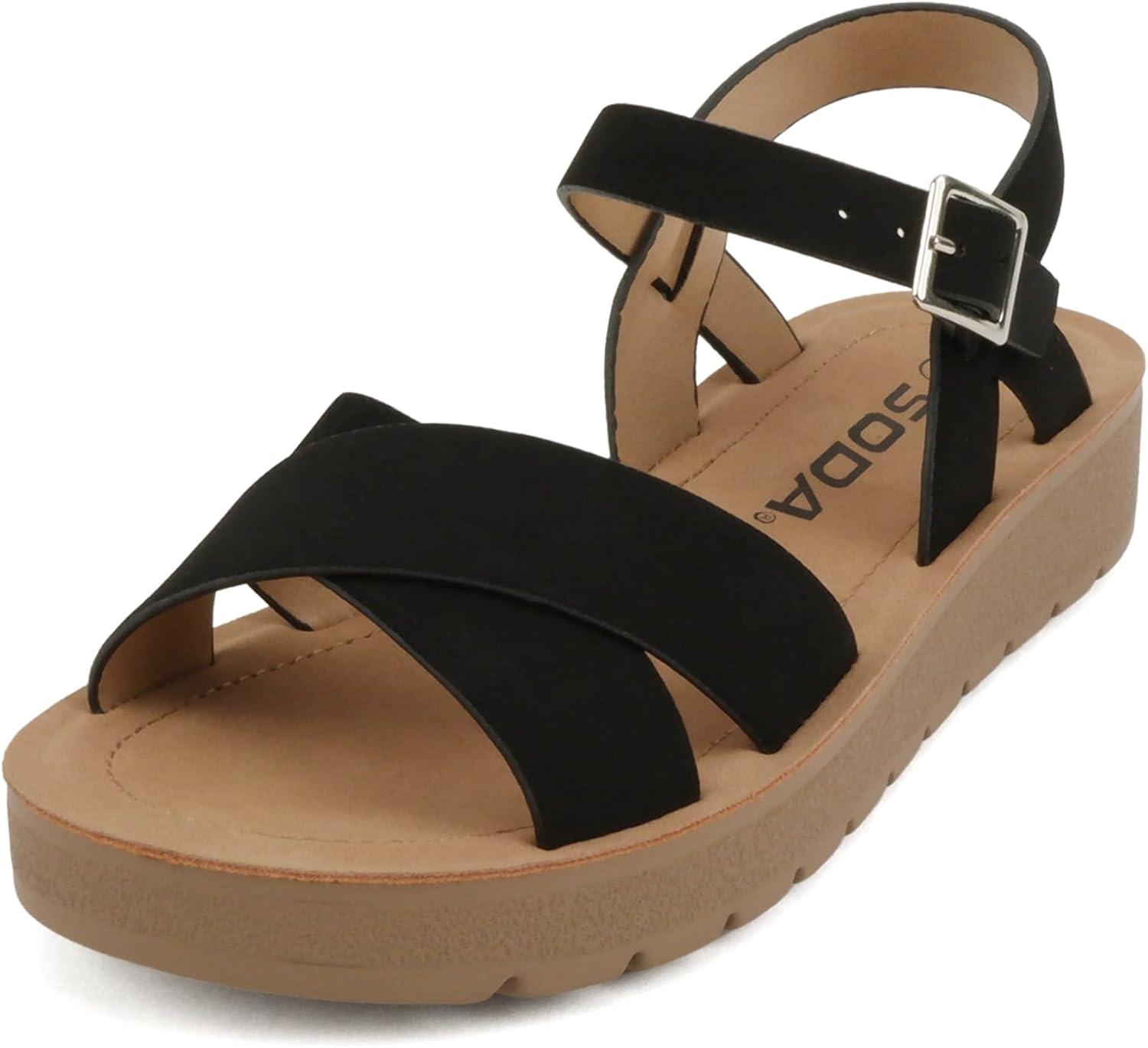 image:imageSoda Chester2 Little KidsChildrenGirls Open Toe Crisscross Band Flat SandalWhite Nubuck