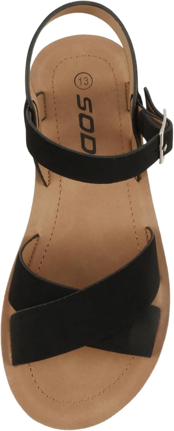image:imageSoda Chester2 Little KidsChildrenGirls Open Toe Crisscross Band Flat SandalWhite Nubuck