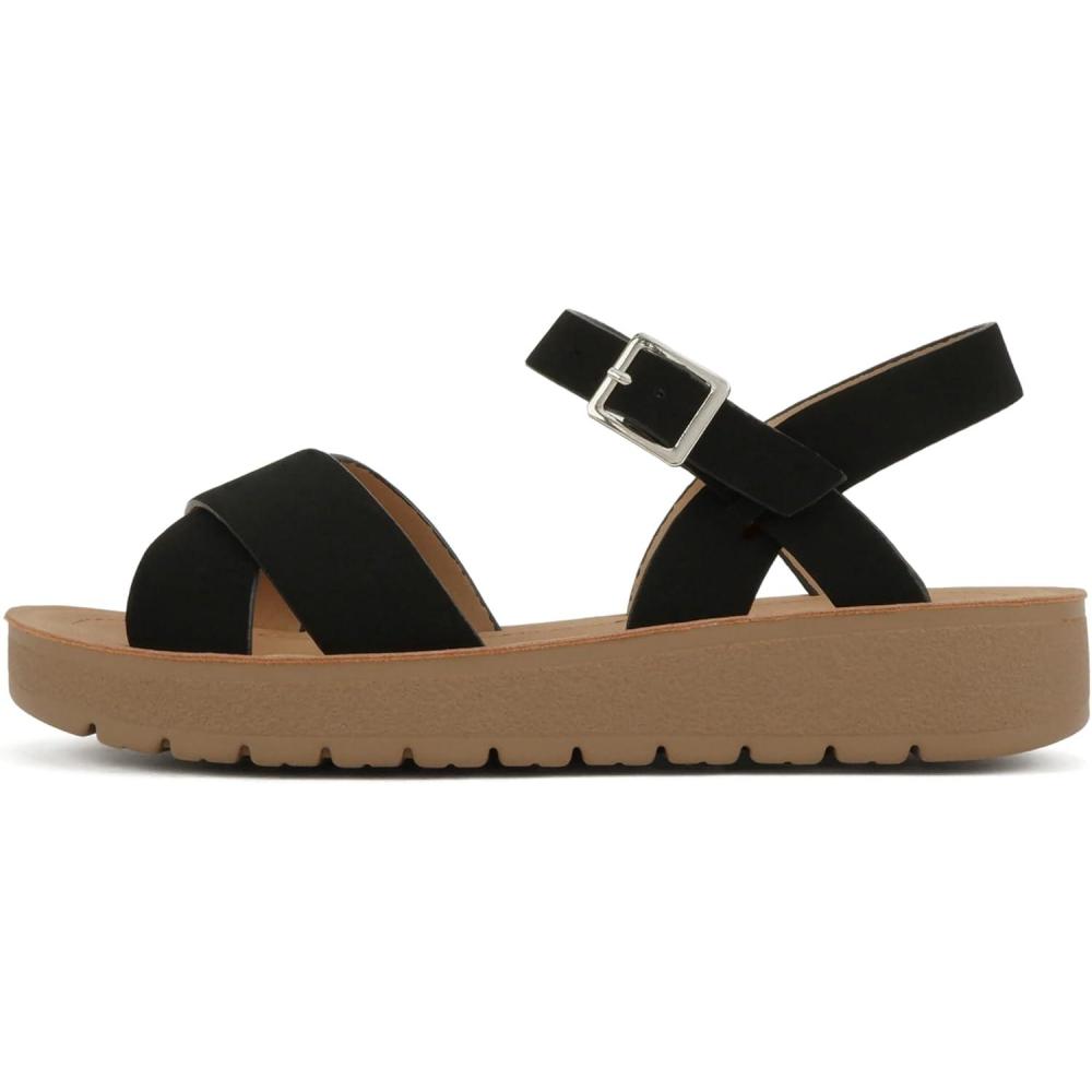 image:imageSoda Chester2 Little KidsChildrenGirls Open Toe Crisscross Band Flat SandalWhite Nubuck