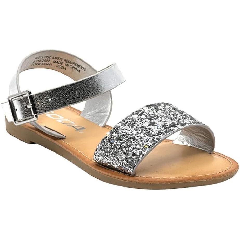 image:imageSoda Girls Sandals Open Toe Summer Flats Dress Sandals Shoes ToddlerLittle KidBig KidSilver