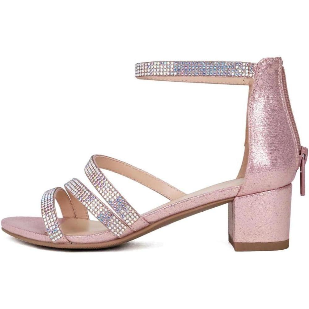 image:imageSoda KidsChildrenGirls ARTS2 Dress Sandal Rhinestones Low Heel Ankle StrapPink Shimmer