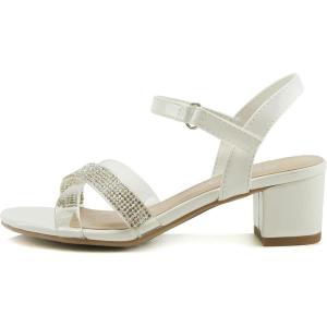 Soda Camp-2 Kids Children Girls Bling Sparkle Gems Rhinestone Crisscross band Comfortable Sole with Hook & Loop Strap Block Heel Sandals(White Patent)