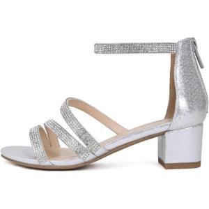 Soda Kids/Children/Girls ARTS-2 Dress Sandal Rhinestones Low Heel Ankle Strap(Silver Shimmer)