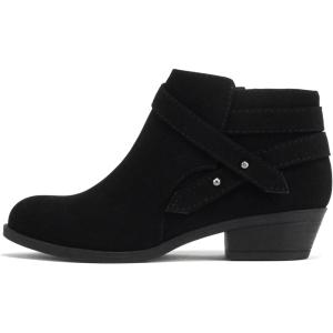Soda SWEETEN-2 ~ Little Kids/Girls/Childrens Fashion Closed Toe Multi Strap Ankle Bootie Block Heel(Black Nubuck)