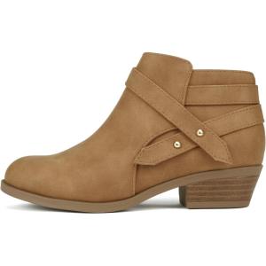 Soda SWEETEN-2 ~ Little Kids/Girls/Childrens Fashion Closed Toe Multi Strap Ankle Bootie Block Heel(Tan Nubuck)