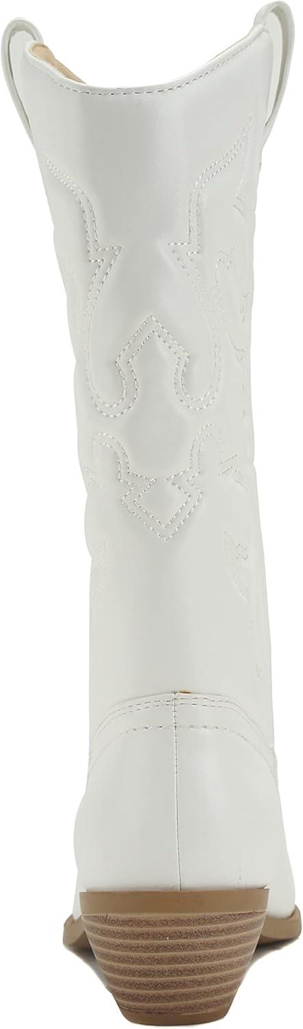 image:imageSoda RENO Women Western Cowboy Stitched Pointe Toe Low Heel Ankle Mid Shaft Fashion BootsWhite
