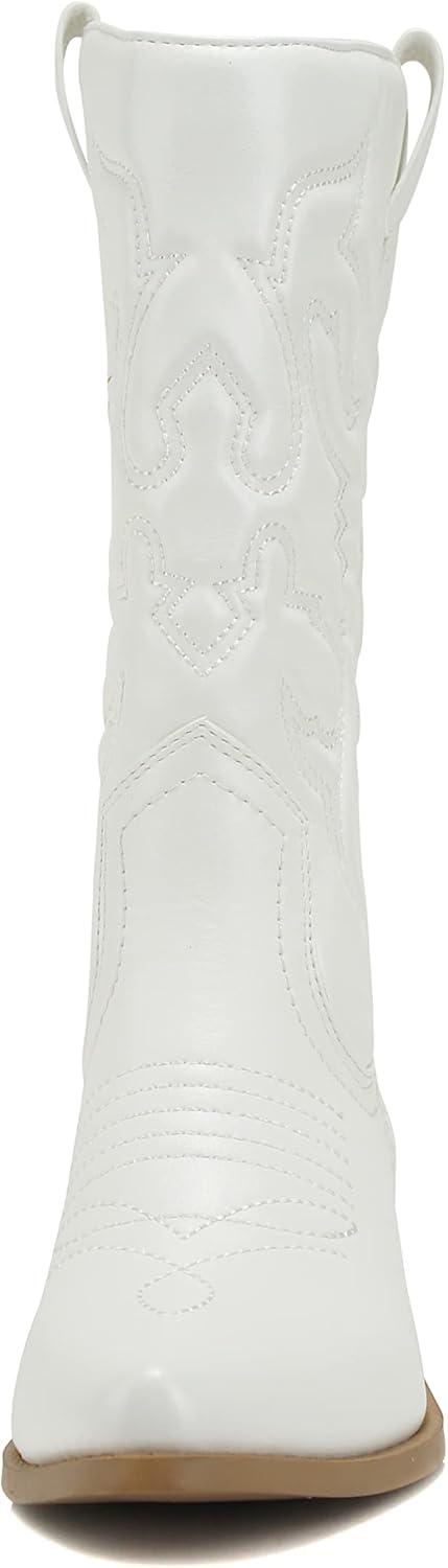 image:imageSoda RENO Women Western Cowboy Stitched Pointe Toe Low Heel Ankle Mid Shaft Fashion BootsWhite