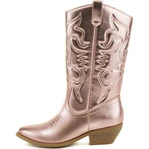 Soda RENO ~ Women Western Cowboy Stitched Pointe Toe Low Heel Ankle Mid Shaft Fashion Boots(Lt-pink Metallic Pu)