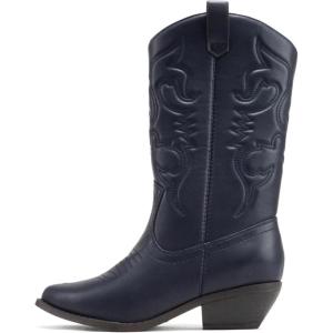 Soda RENO ~ Women Western Cowboy Stitched Pointe Toe Low Heel Ankle Mid Shaft Fashion Boots(Navy)