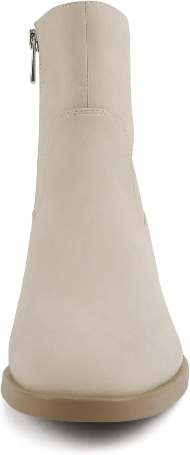 image:imageSoda Beaver Women Round Toe Low Block Heel Ankle Boot with Side ZipperBeige Nubuck