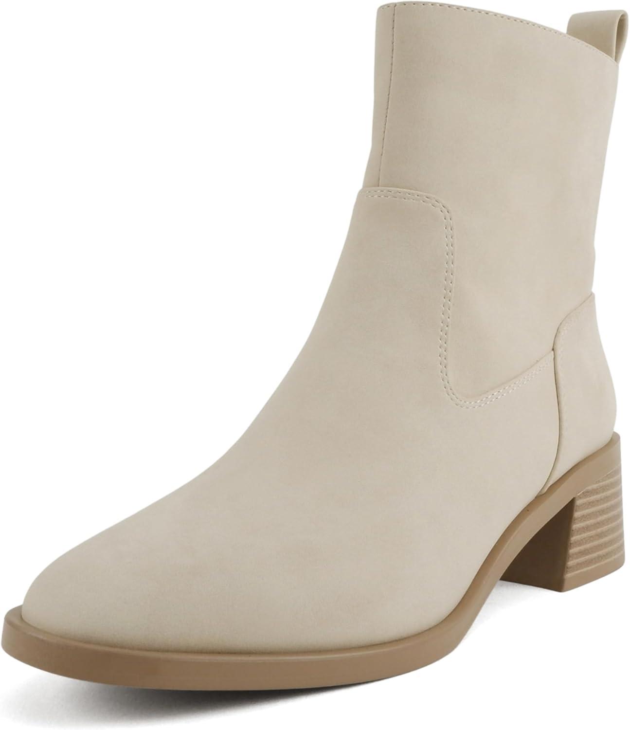 image:imageSoda Beaver Women Round Toe Low Block Heel Ankle Boot with Side ZipperBeige Nubuck