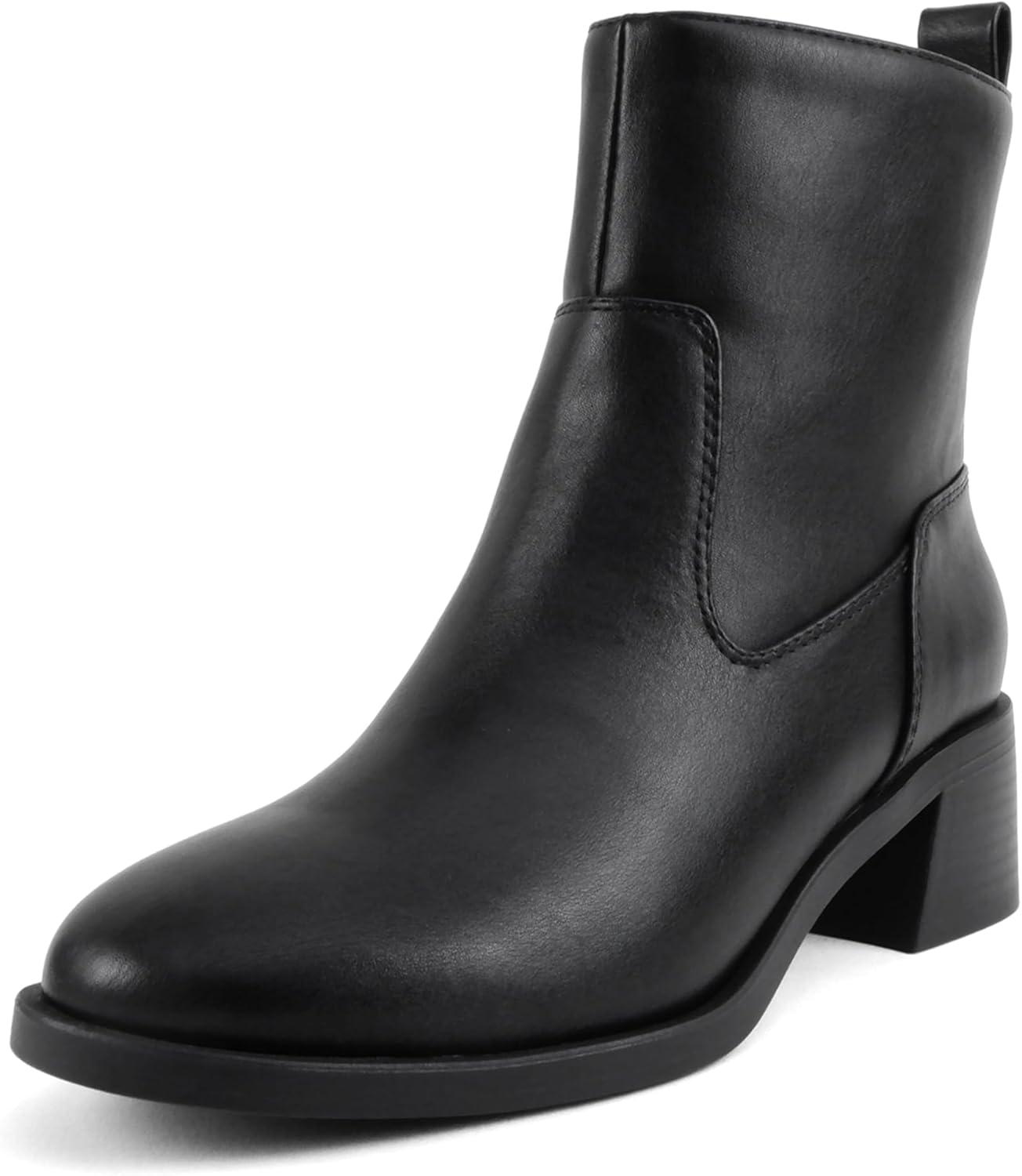 image:imageSoda Beaver Women Round Toe Low Block Heel Ankle Boot with Side ZipperBlack Pu