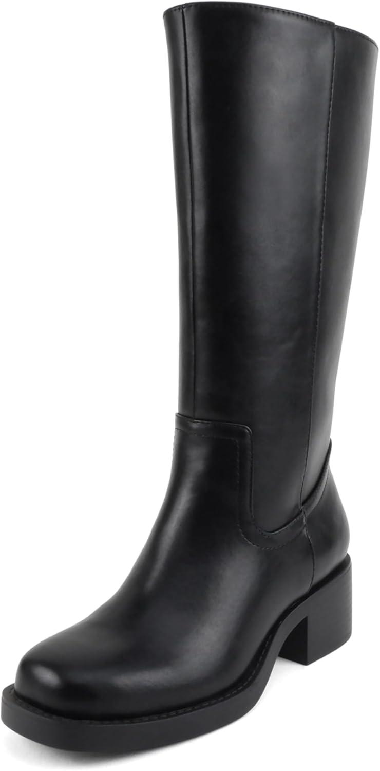 image:imageSoda Belvin Women Square Toe Platform MidCalf BootBlack Pu