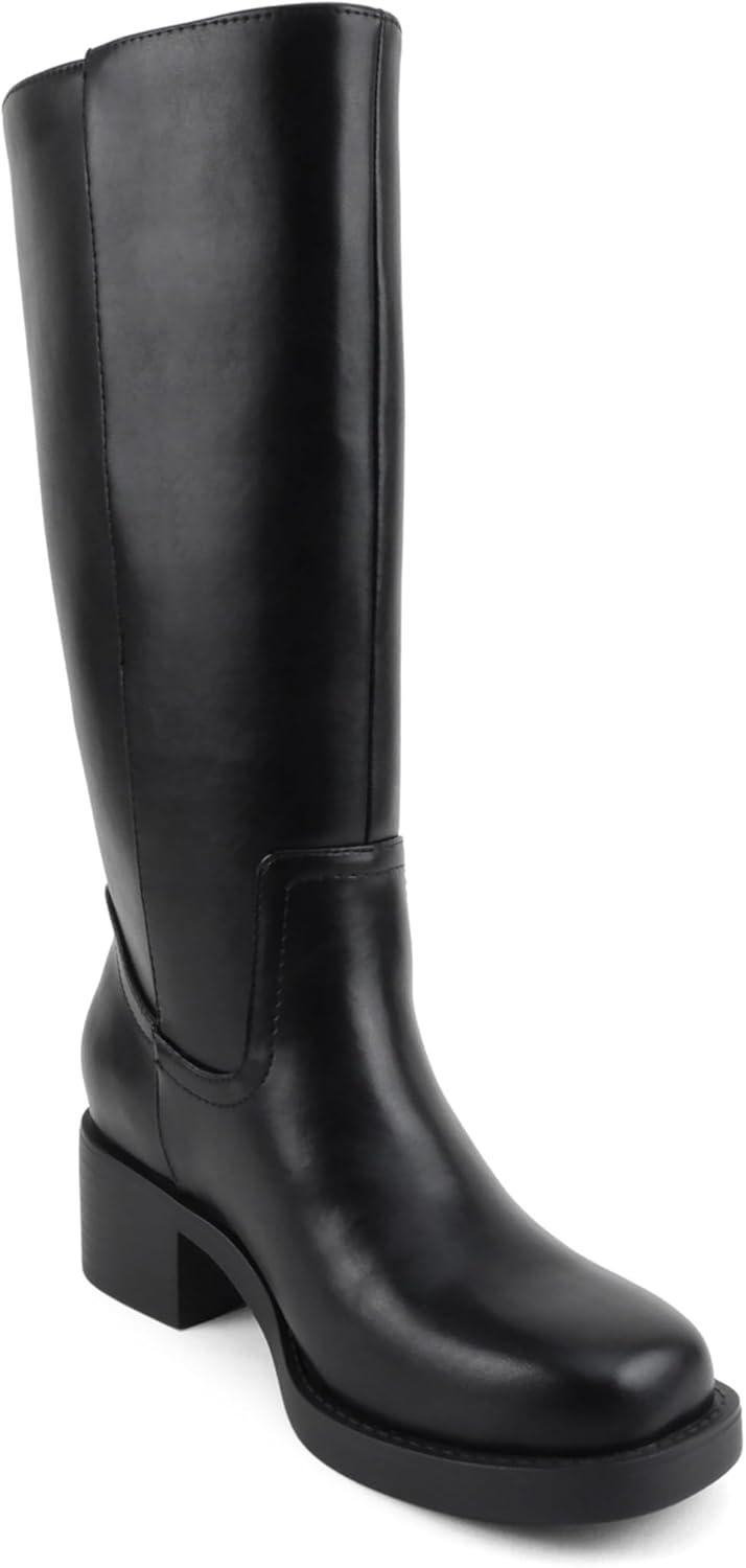 image:imageSoda Belvin Women Square Toe Platform MidCalf BootBlack Pu