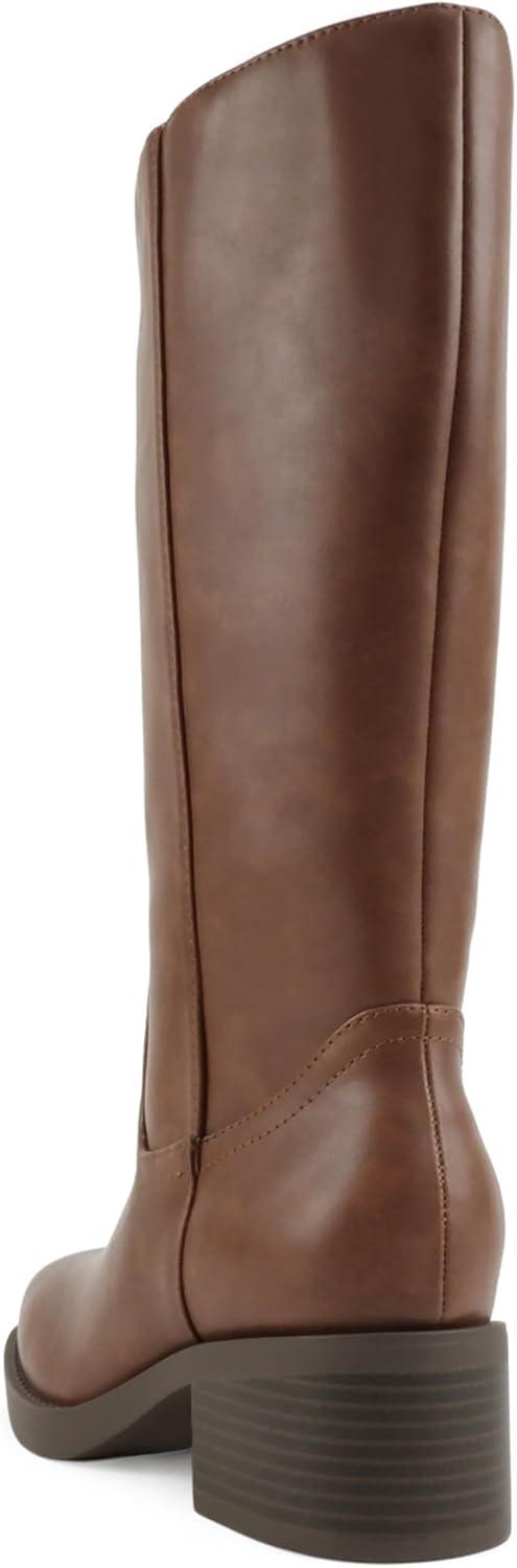 image:imageSoda Belvin Women Square Toe Platform MidCalf BootCognac Pu
