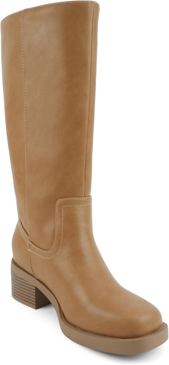 image:imageSoda Belvin Women Square Toe Platform MidCalf BootDark Natural Pu