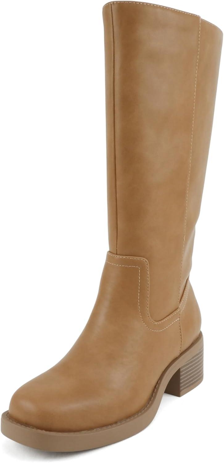 image:imageSoda Belvin Women Square Toe Platform MidCalf BootDark Natural Pu