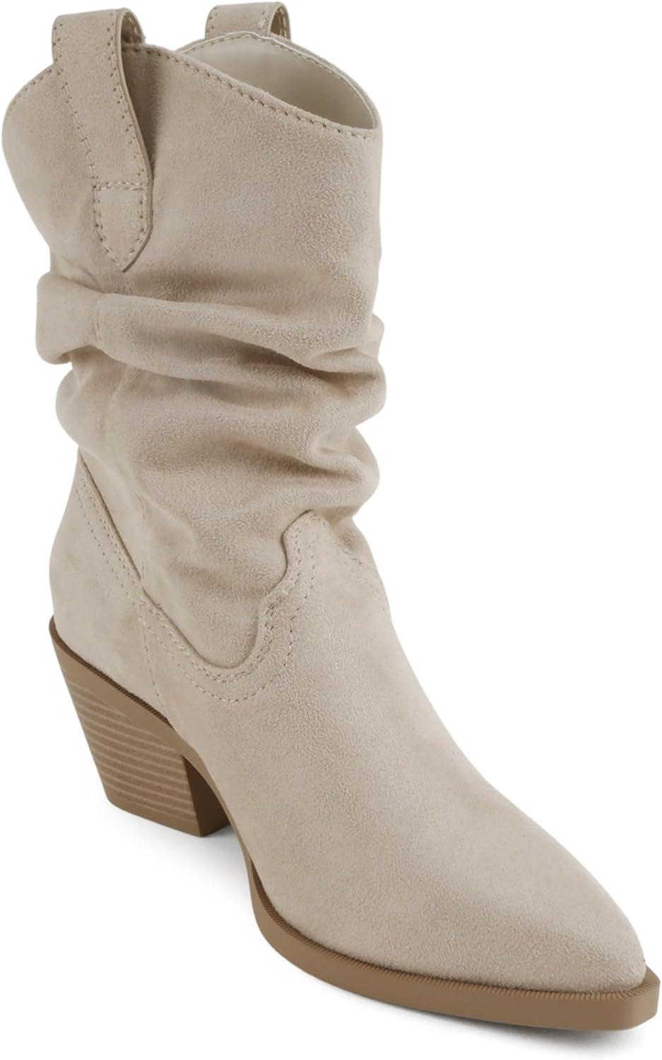 image:imageSoda Firmin Women Pointed Toe Low Slouchy Western Ankle BootClay Imit Suede