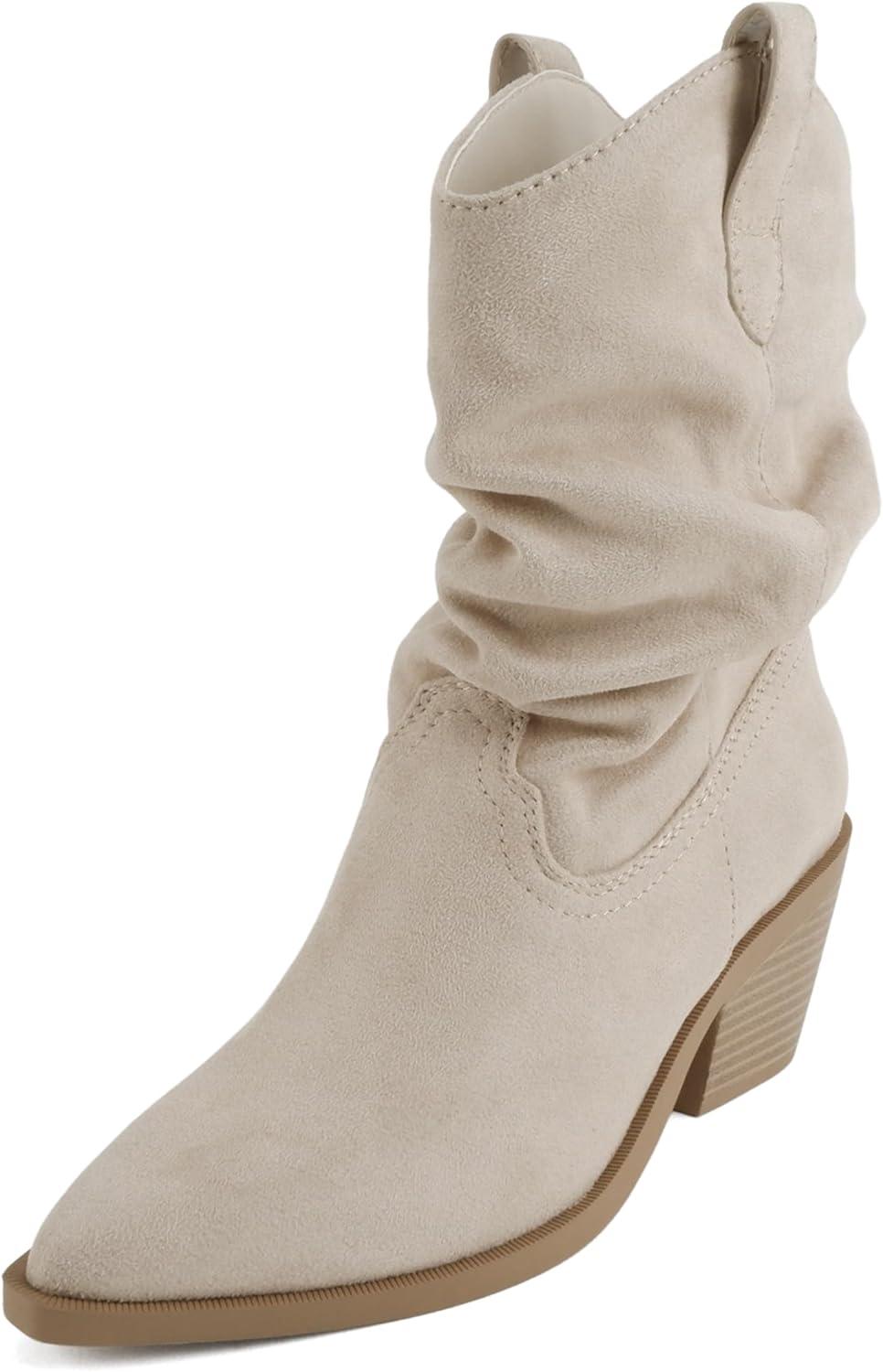 image:imageSoda Firmin Women Pointed Toe Low Slouchy Western Ankle BootClay Imit Suede