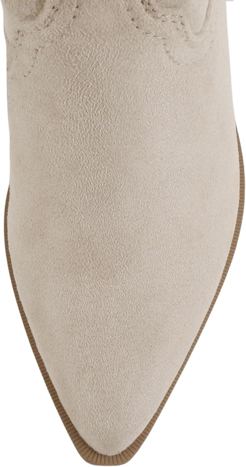 image:imageSoda Firmin Women Pointed Toe Low Slouchy Western Ankle BootClay Imit Suede