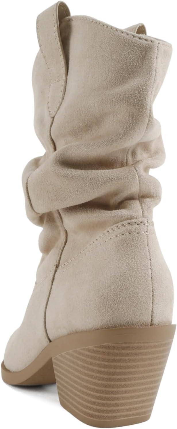 image:imageSoda Firmin Women Pointed Toe Low Slouchy Western Ankle BootClay Imit Suede