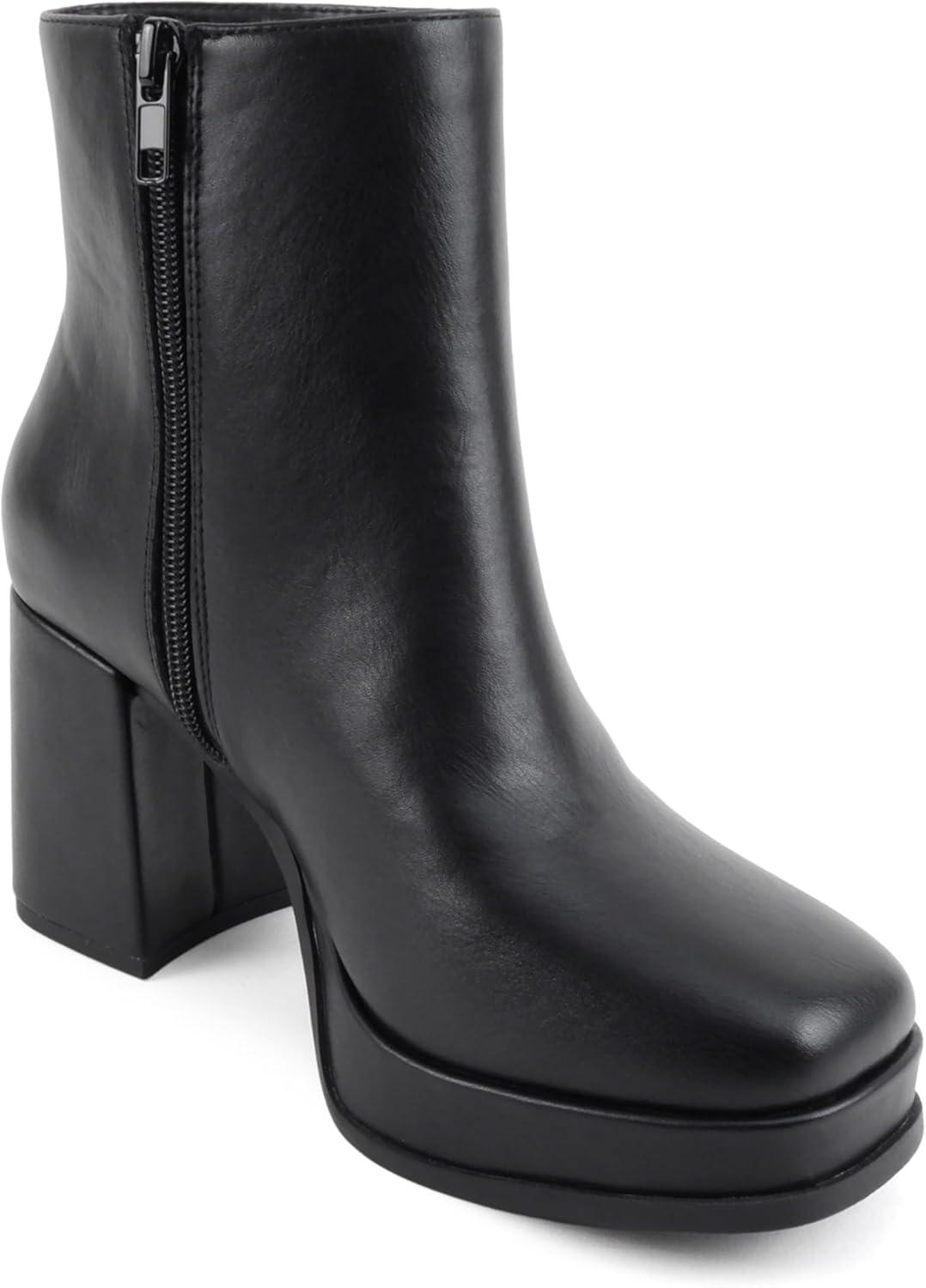 image:imageSoda Graham Women Square Toe Platform Ankle Boot with Side ZipperBlack Pu